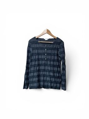 Lacoste Striped Henley Top in Black and Charcoal XL